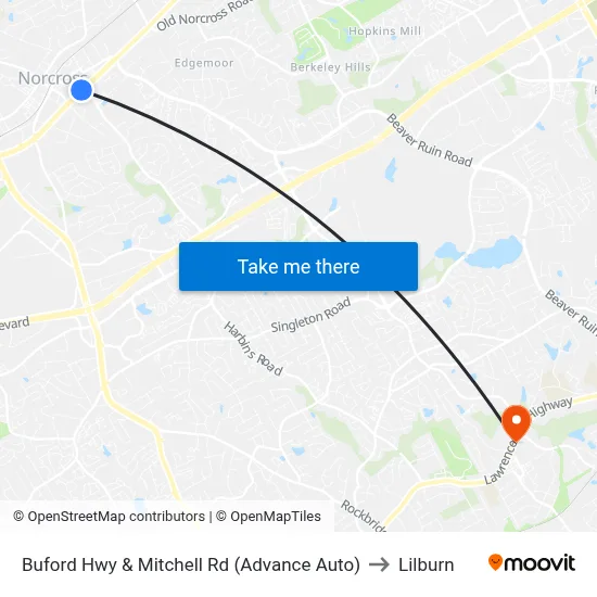 Buford Hwy & Mitchell Rd (Advance Auto) to Lilburn map