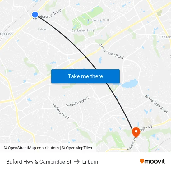 Buford Hwy & Cambridge St to Lilburn map