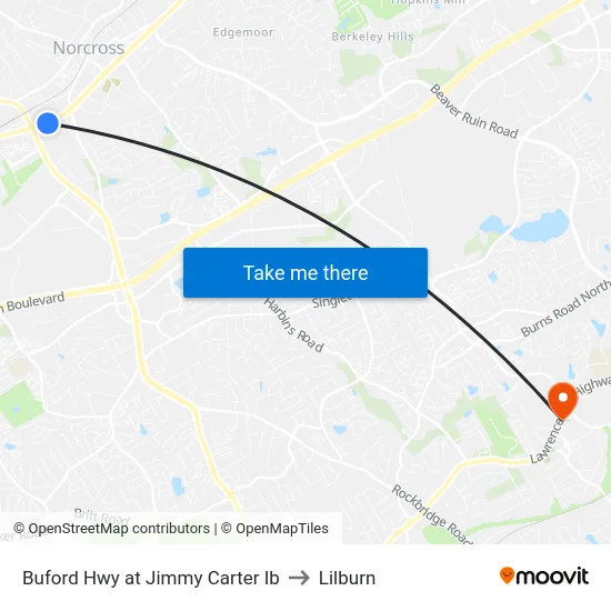 Buford Hwy at Jimmy Carter Ib to Lilburn map