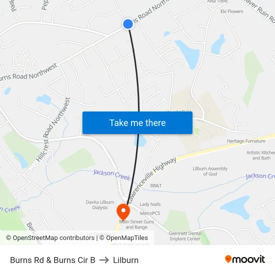 Burns Rd & Burns Cir B to Lilburn map