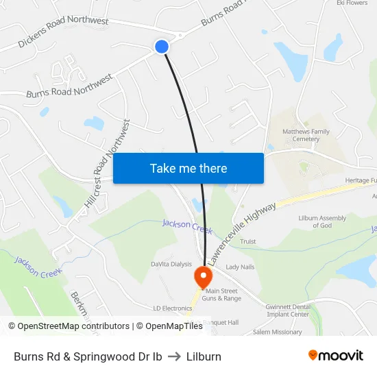Burns Rd & Springwood Dr Ib to Lilburn map