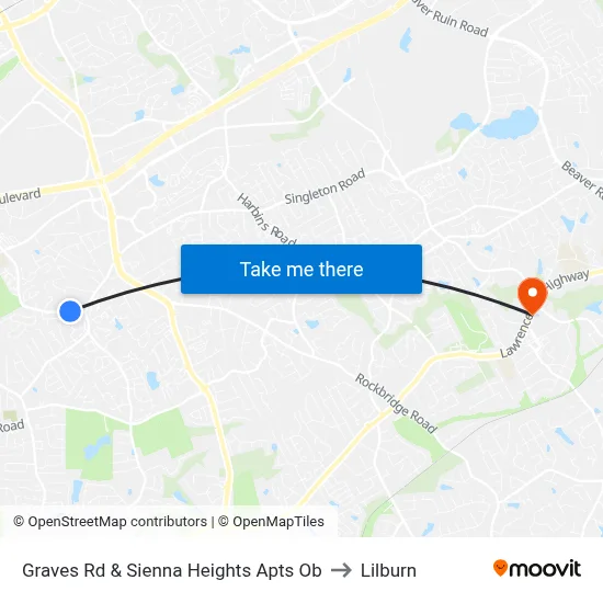 Graves Rd & Sienna Heights Apts Ob to Lilburn map