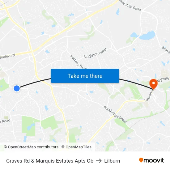 Graves Rd & Marquis Estates Apts Ob to Lilburn map