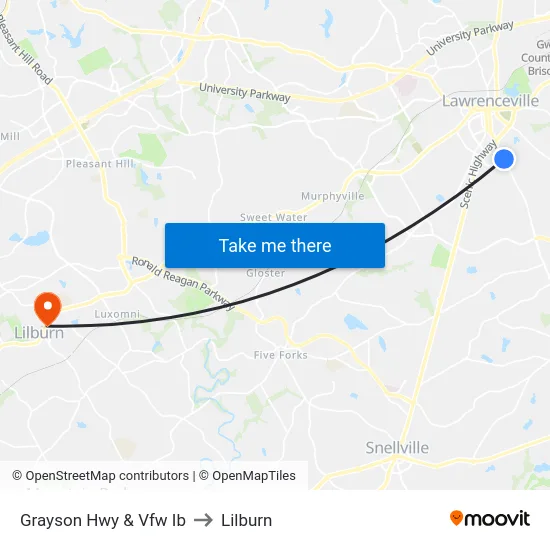 Grayson Hwy & Vfw Ib to Lilburn map