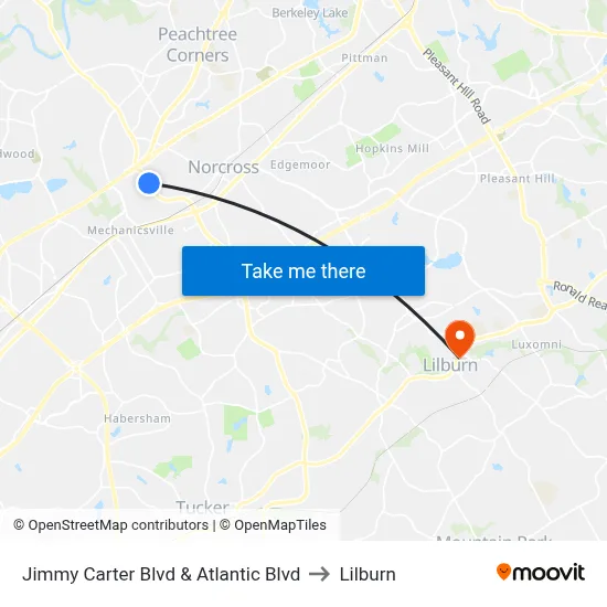 Jimmy Carter Blvd & Atlantic Blvd to Lilburn map