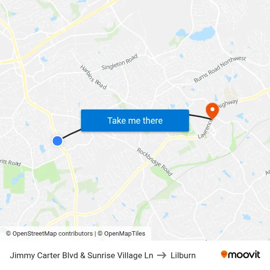 Jimmy Carter Blvd & Sunrise Village Ln to Lilburn map