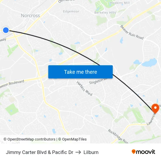 Jimmy Carter Blvd & Pacific Dr to Lilburn map