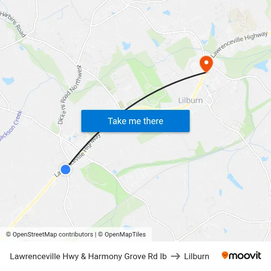 Lawrenceville Hwy & Harmony Grove Rd Ib to Lilburn map