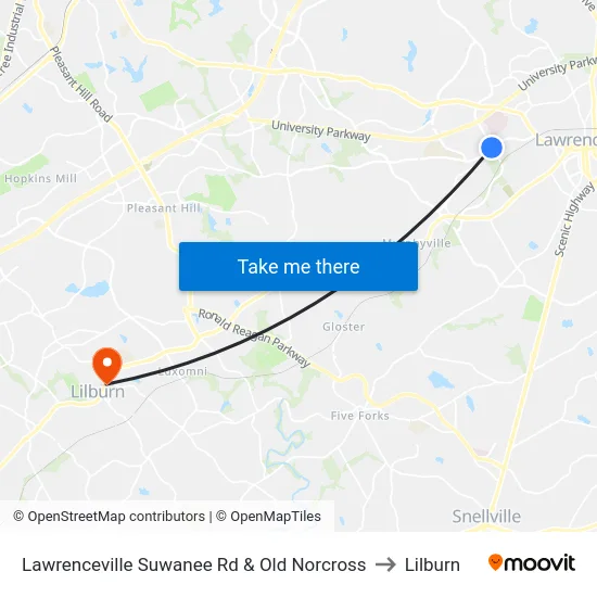 Lawrenceville Suwanee Rd & Old Norcross to Lilburn map