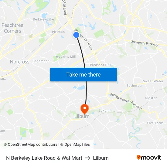 N Berkeley Lake Road & Wal-Mart to Lilburn map