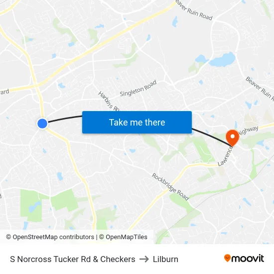 S Norcross Tucker Rd & Checkers to Lilburn map