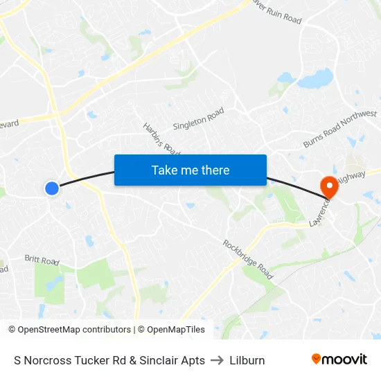 S Norcross Tucker Rd & Sinclair Apts to Lilburn map