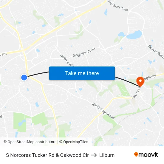 S Norcorss Tucker Rd & Oakwood Cir to Lilburn map
