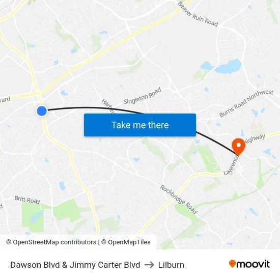Dawson Blvd &  Jimmy Carter Blvd to Lilburn map