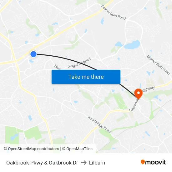 Oakbrook Pkwy & Oakbrook Dr to Lilburn map