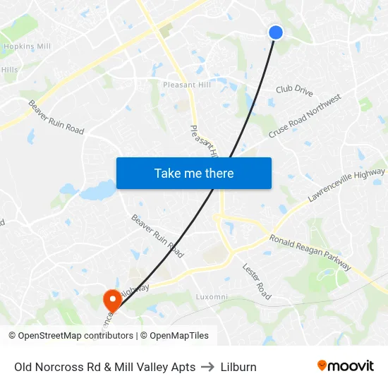 Old Norcross Rd & Mill Valley Apts to Lilburn map