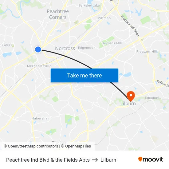 Peachtree Ind Blvd & the Fields Apts to Lilburn map
