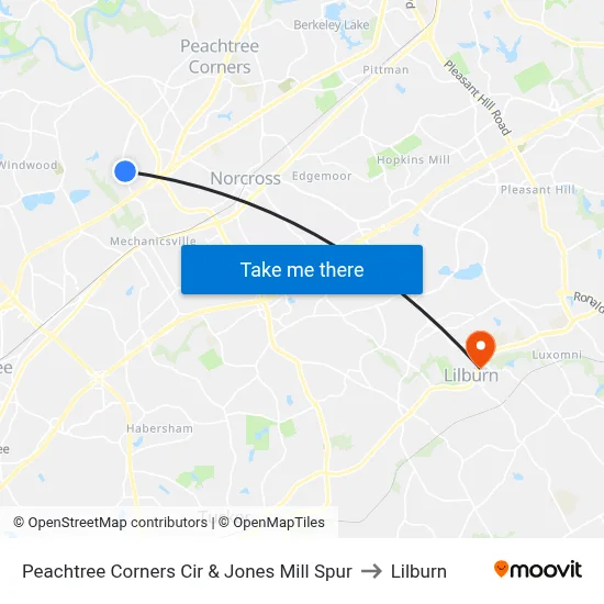 Peachtree Corners Cir & Jones Mill Spur to Lilburn map