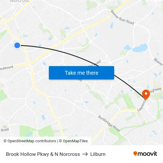 Brook Hollow Pkwy & N Norcross to Lilburn map