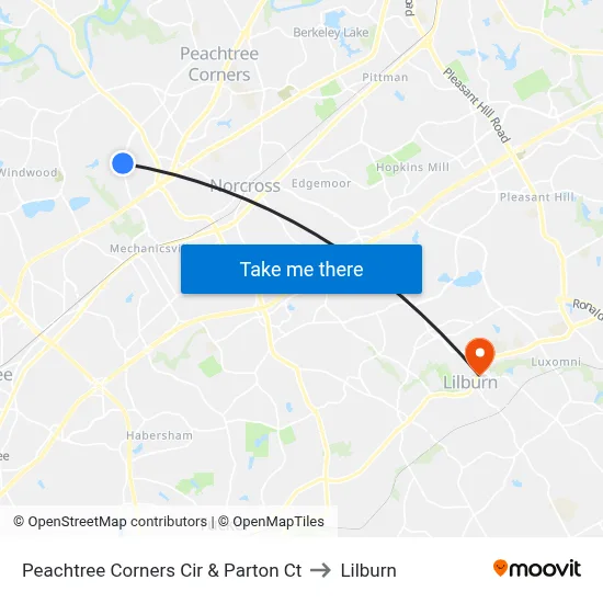 Peachtree Corners Cir & Parton Ct to Lilburn map