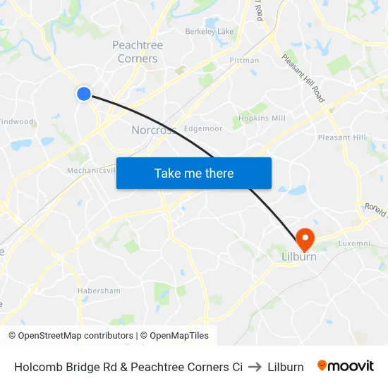 Holcomb Bridge Rd & Peachtree Corners Ci to Lilburn map