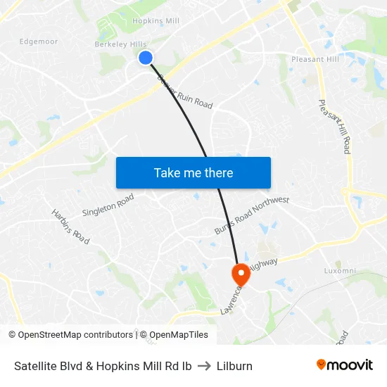 Satellite Blvd & Hopkins Mill Rd Ib to Lilburn map