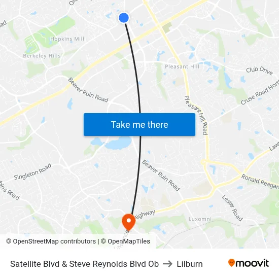 Satellite Blvd & Steve Reynolds Blvd Ob to Lilburn map
