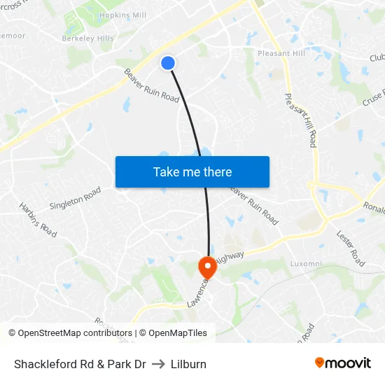Shackleford Rd & Park Dr to Lilburn map