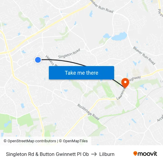 Singleton Rd & Button Gwinnett Pl Ob to Lilburn map