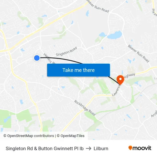 Singleton Rd & Button Gwinnett Pl Ib to Lilburn map