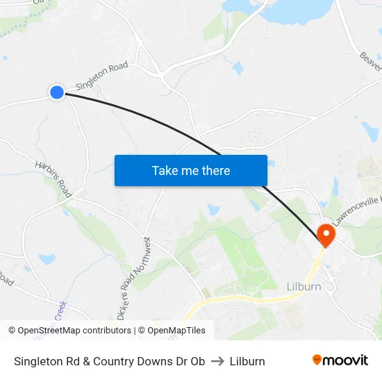 Singleton Rd & Country Downs Dr Ob to Lilburn map