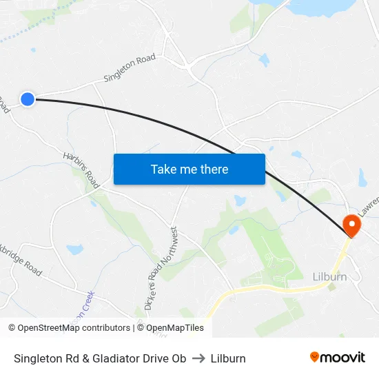 Singleton Rd & Gladiator Drive Ob to Lilburn map