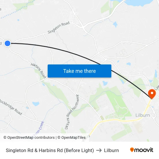 Singleton Rd & Harbins Rd (Before Light) to Lilburn map