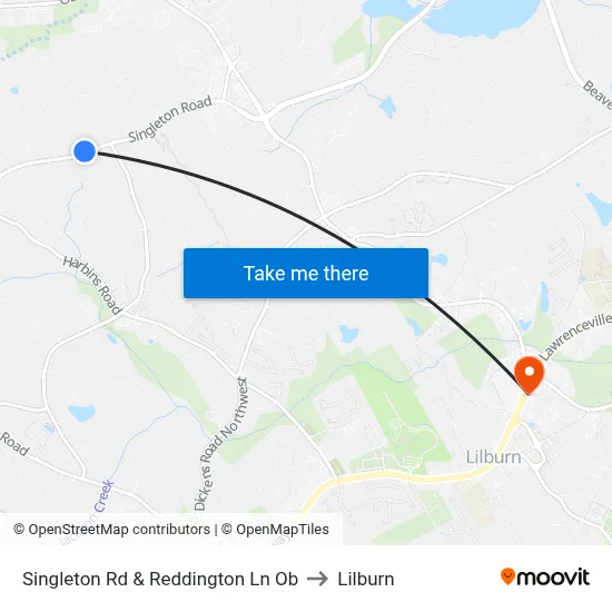 Singleton Rd & Reddington Ln Ob to Lilburn map