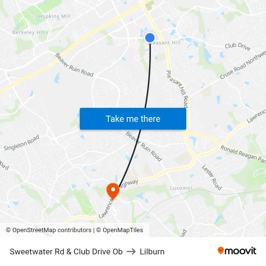 Sweetwater Rd & Club Drive Ob to Lilburn map