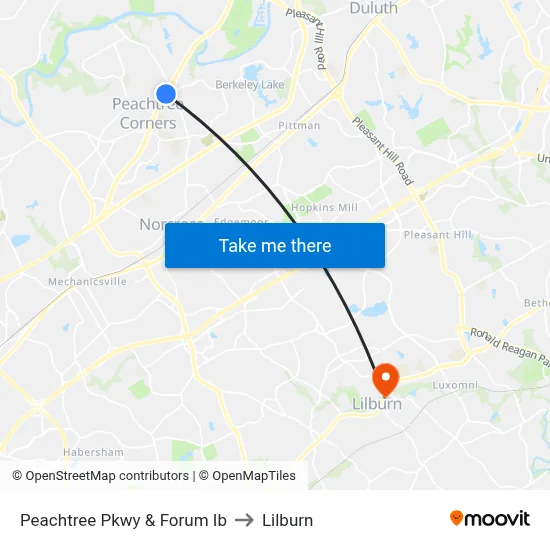 Peachtree Pkwy & Forum Ib to Lilburn map