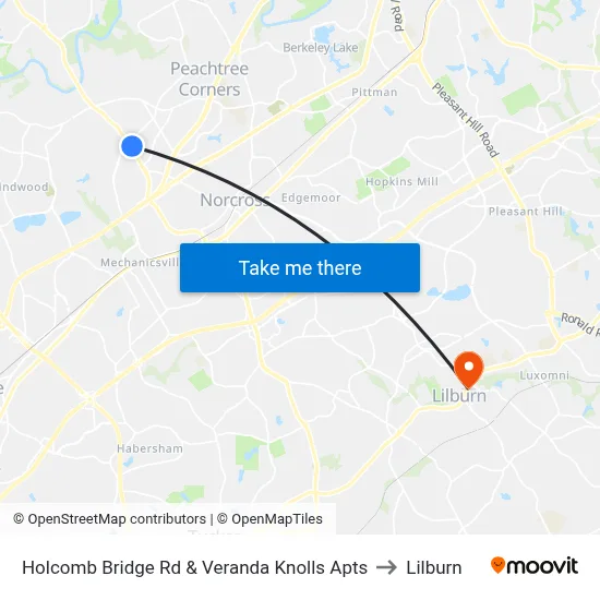 Holcomb Bridge Rd & Veranda Knolls Apts to Lilburn map