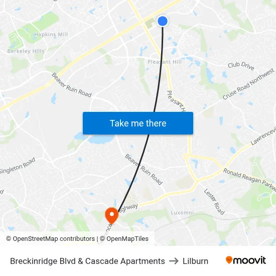 Breckinridge Blvd & Cascade Apartments to Lilburn map