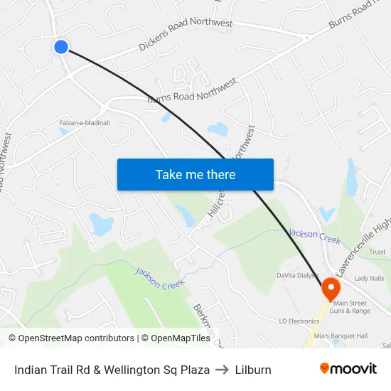 Indian Trail Rd & Wellington Sq Plaza to Lilburn map