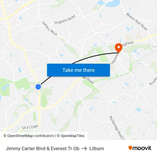 Jimmy Carter Blvd & Everest Tr Ob to Lilburn map