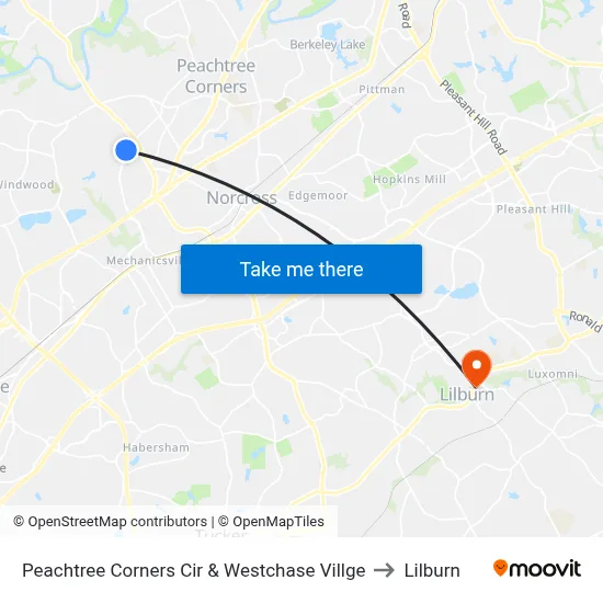 Peachtree Corners Cir & Westchase Villge to Lilburn map