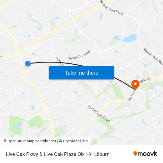 Live Oak Pkwy & Live Oak Plaza Ob to Lilburn map