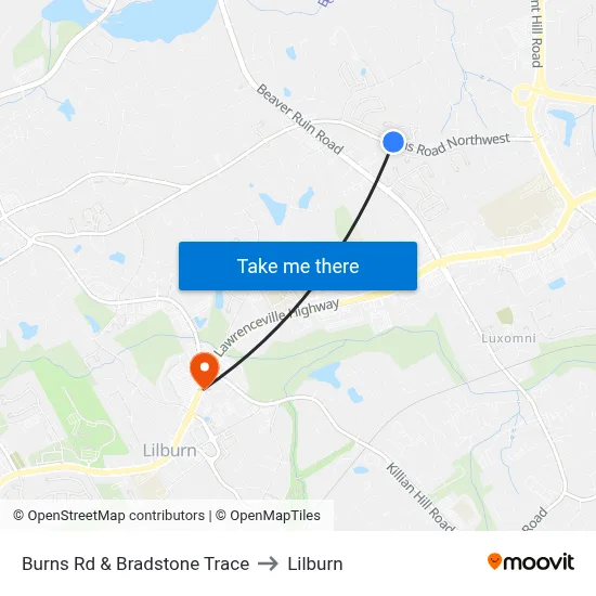 Burns Rd & Bradstone Trace to Lilburn map