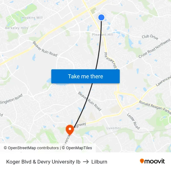 Koger Blvd & Devry University Ib to Lilburn map