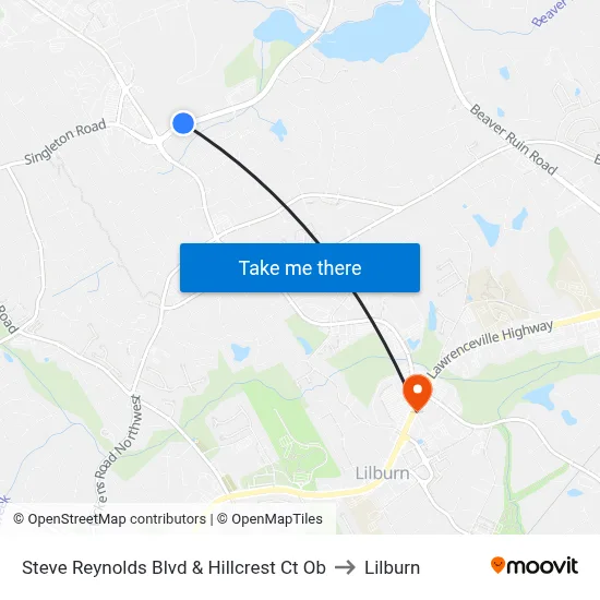 Steve Reynolds Blvd & Hillcrest Ct Ob to Lilburn map