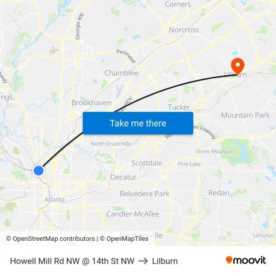 Howell Mill Rd NW @ 14th St NW to Lilburn map