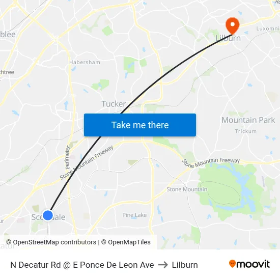 N Decatur Rd @ E Ponce De Leon Ave to Lilburn map