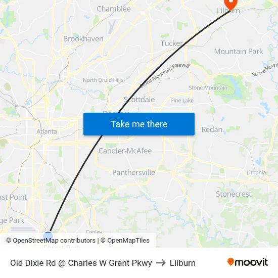 Old Dixie Rd @ Charles W Grant Pkwy to Lilburn map