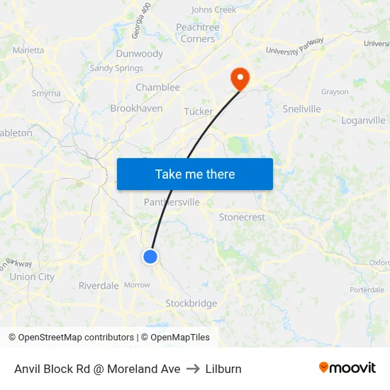 Anvil Block Rd @ Moreland Ave to Lilburn map