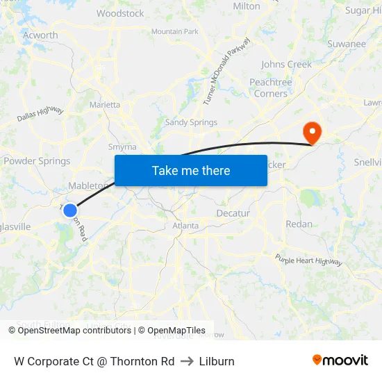 W Corporate Ct @ Thornton Rd to Lilburn map